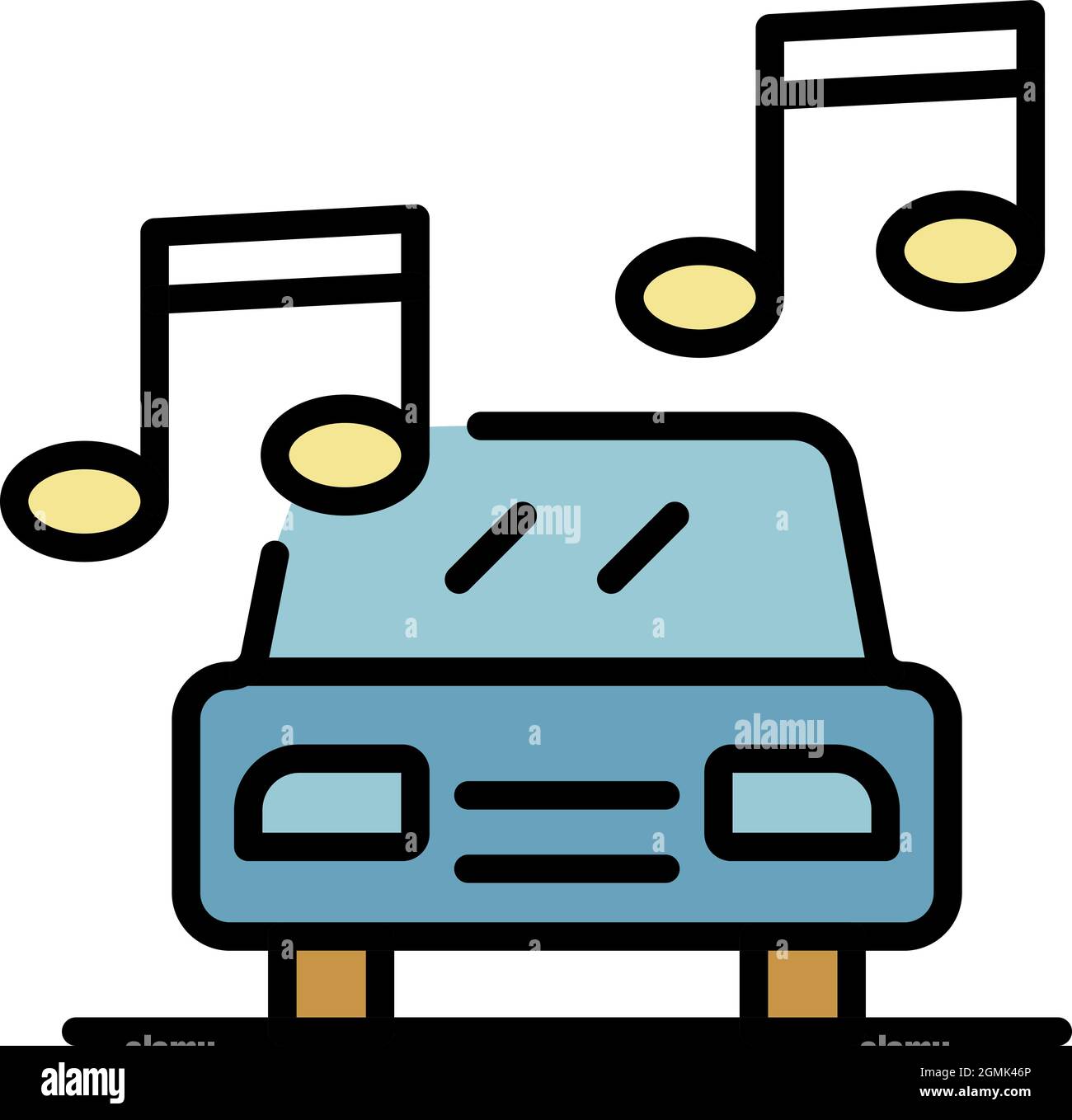 Musica ad alto volume nell'icona dell'auto. Delineare musica forte nel vettore auto icona colore piatto isolato Illustrazione Vettoriale