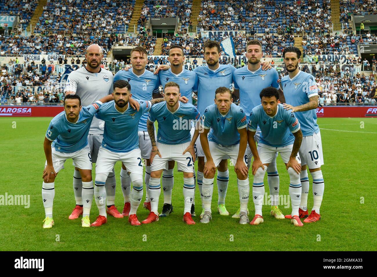 La squadra SS Lazio in azione durante la Campionato Italiano di Calcio una partita 2021/2022 tra SS Lazio e Cagliari allo Stadio Olimpico di Roma il 2021 settembre. (Foto di FABRIZIO CORRADETTI / LM) Foto Stock