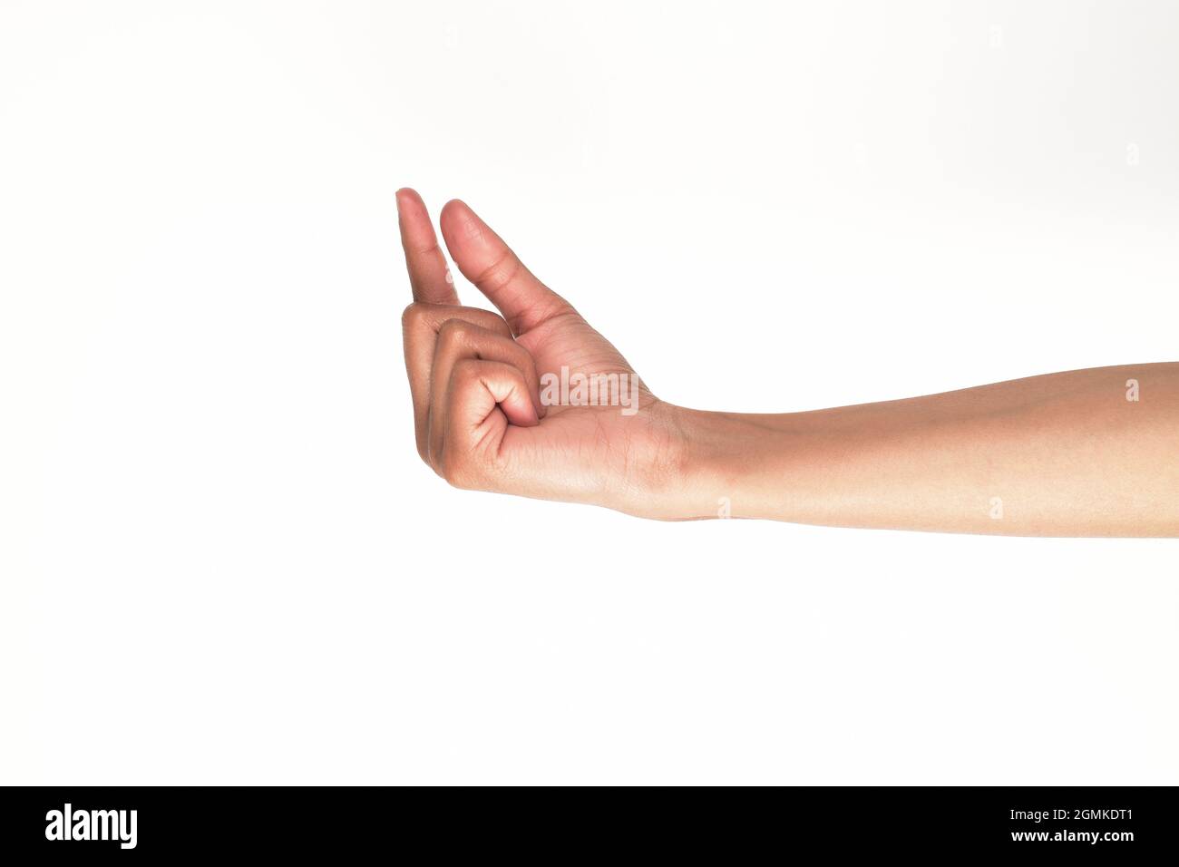 Piccolo gesto della mano isolato su sfondo bianco con Clipping Path Foto Stock