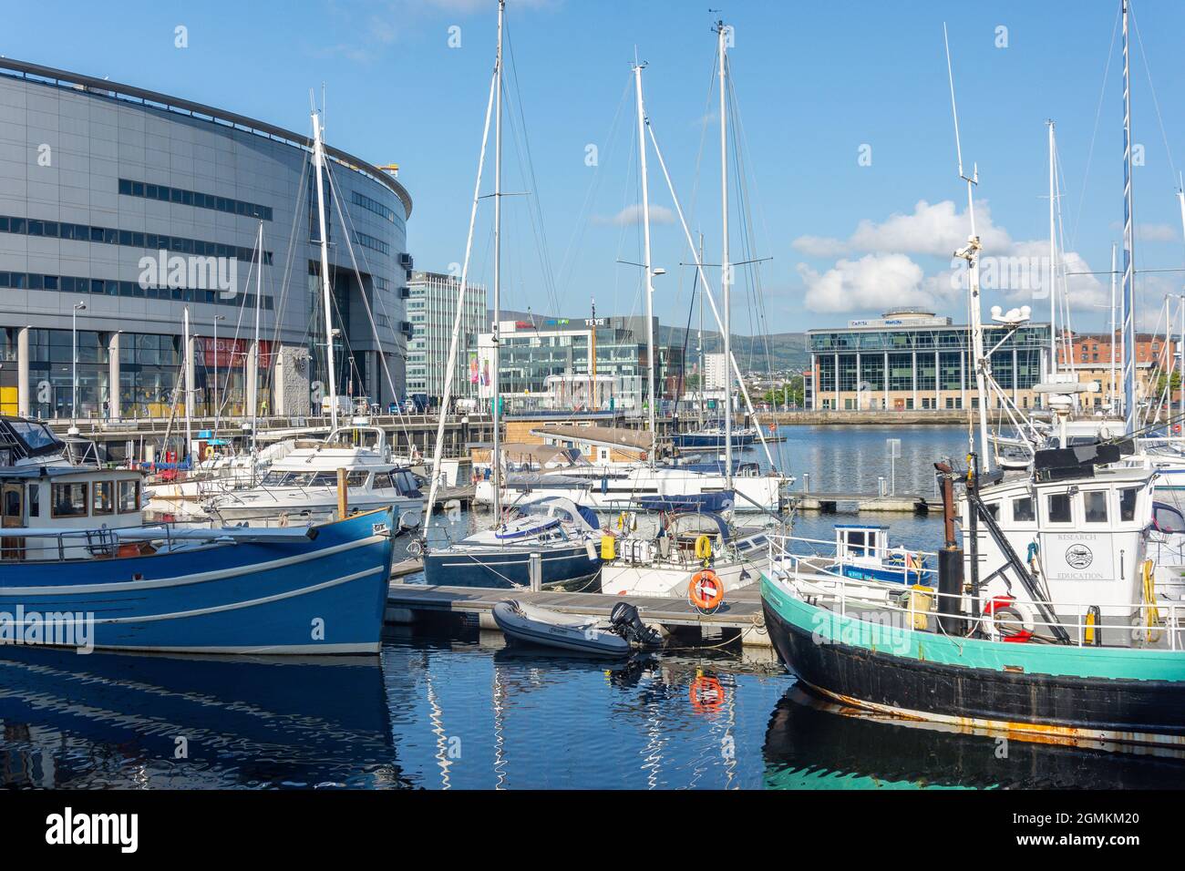 SSE Arena Belfast e Belfast Harbor Marina, Corporation Square, City of Belfast, Irlanda del Nord, Regno Unito Foto Stock