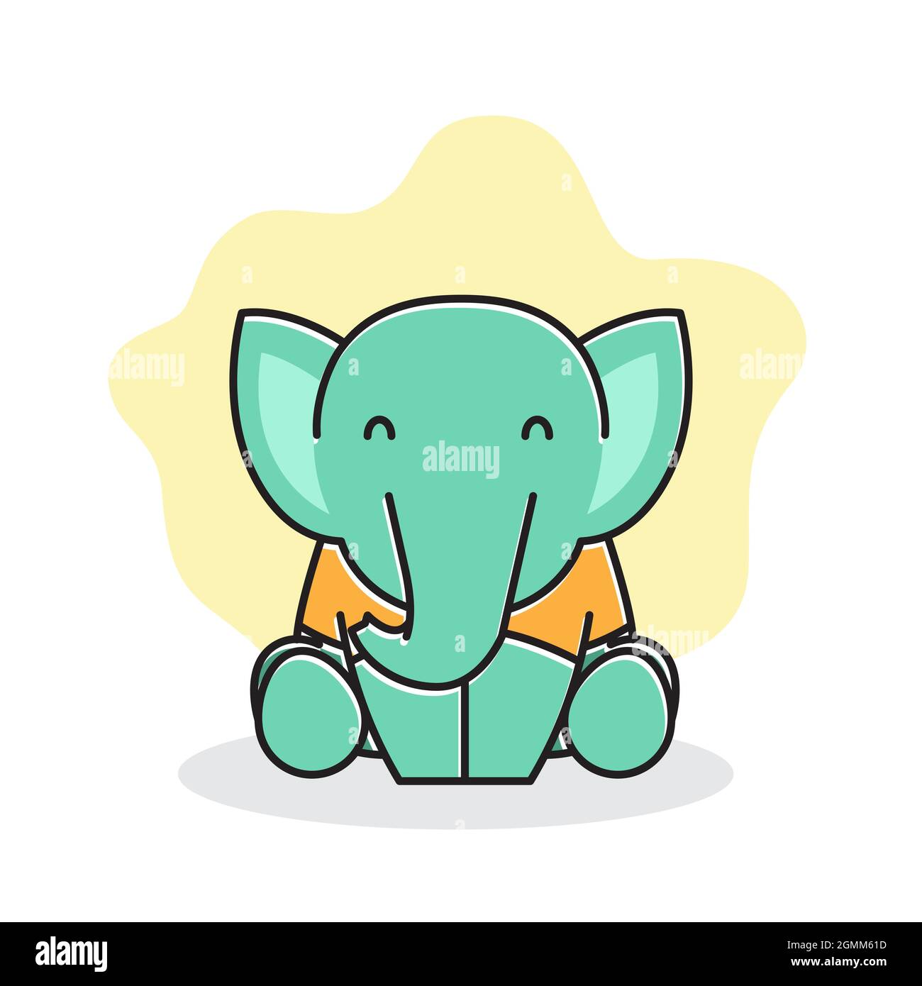 Carino bambino elefante felice amichevole Sit sorridente personaggio Cartoon Illustrazione Vettoriale