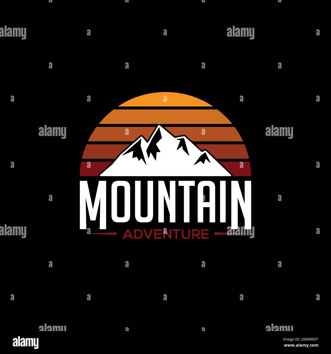 mountain Adventure Vector illustrazioni, tramonto esterno picco logo design Vector Illustrazione Vettoriale