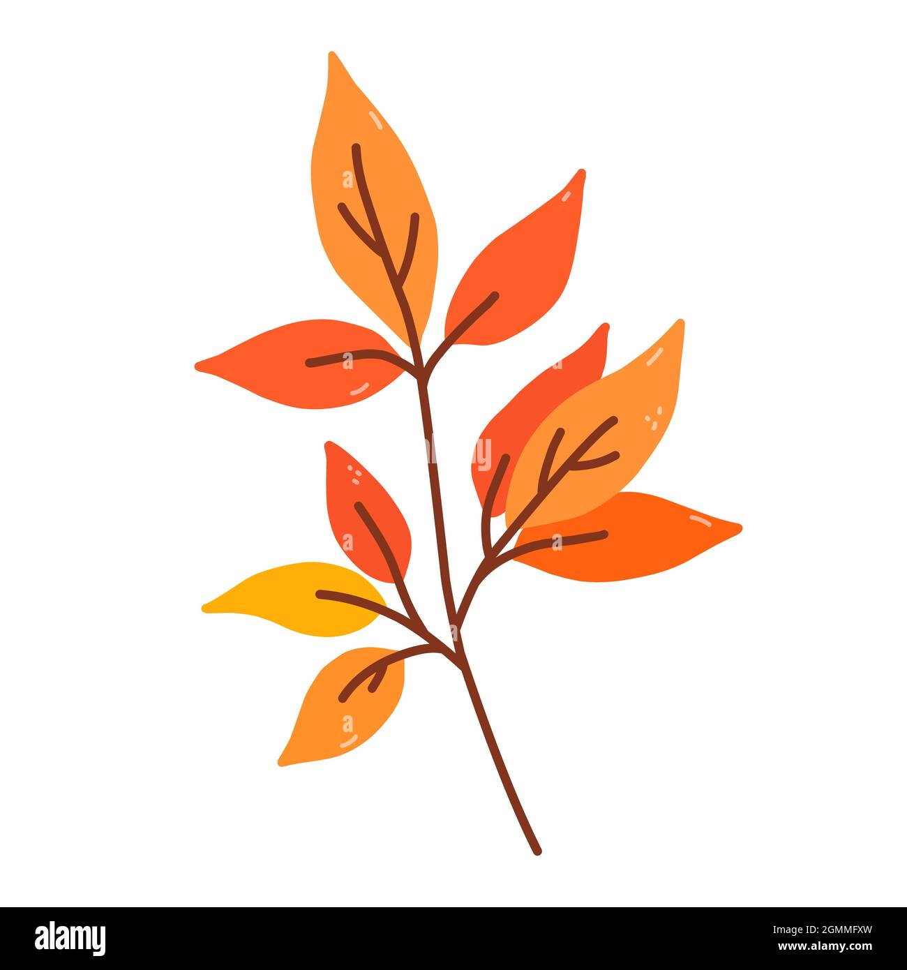 Ramoscello con foglie arancioni e gialle isolate su sfondo bianco. Illustrazione vettoriale disegnata a mano in stile cartoon flat. Perfetto per il vostro progetto, biglietti, inviti, stampe, decorazioni. Illustrazione Vettoriale Ramoscello con foglie arancioni e gialle isolate su sfondo bianco. Illustrazione vettoriale disegnata a mano in stile cartoon flat. Perfetto per il vostro progetto, biglietti, inviti, stampe, decorazioni. Illustrazione Vettoriale