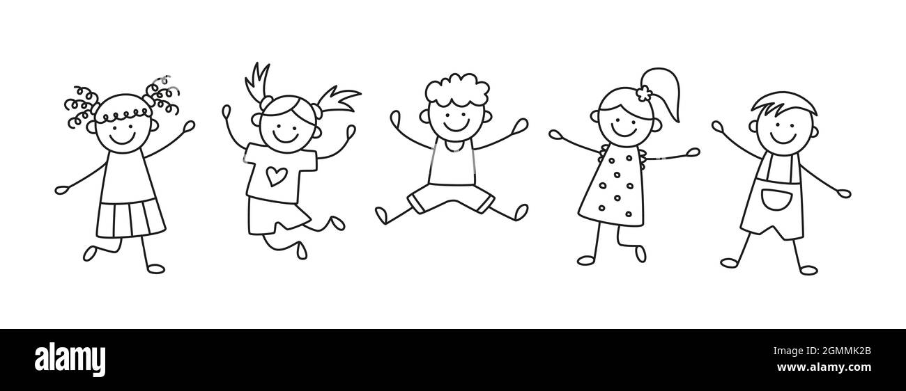 Un gruppo di bambini che saltano felice. I bambini saltano insieme