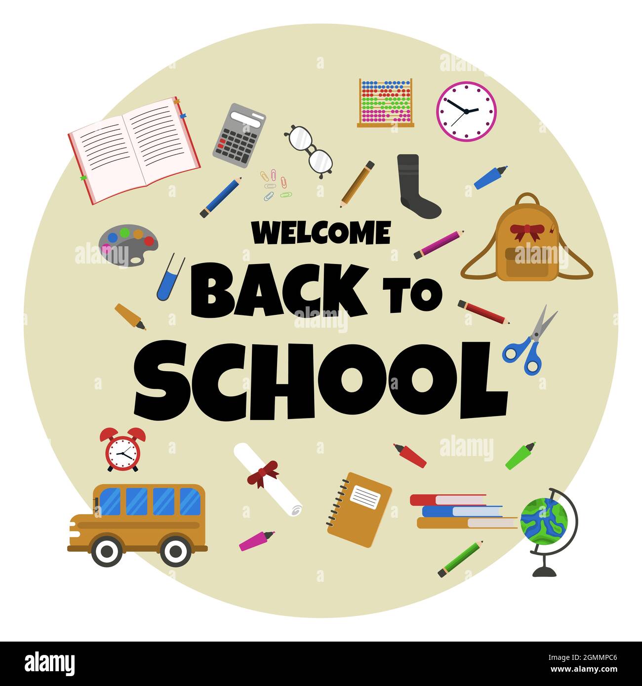 Benvenuti Back to School Circle Study Education Concept Vector background Illustrazione Vettoriale