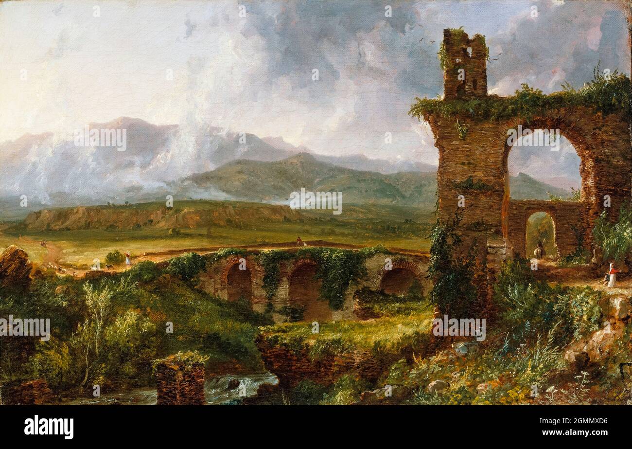 Thomas Cole, una vista nei pressi di Tivoli (mattina), pittura paesaggistica, 1832 Foto Stock