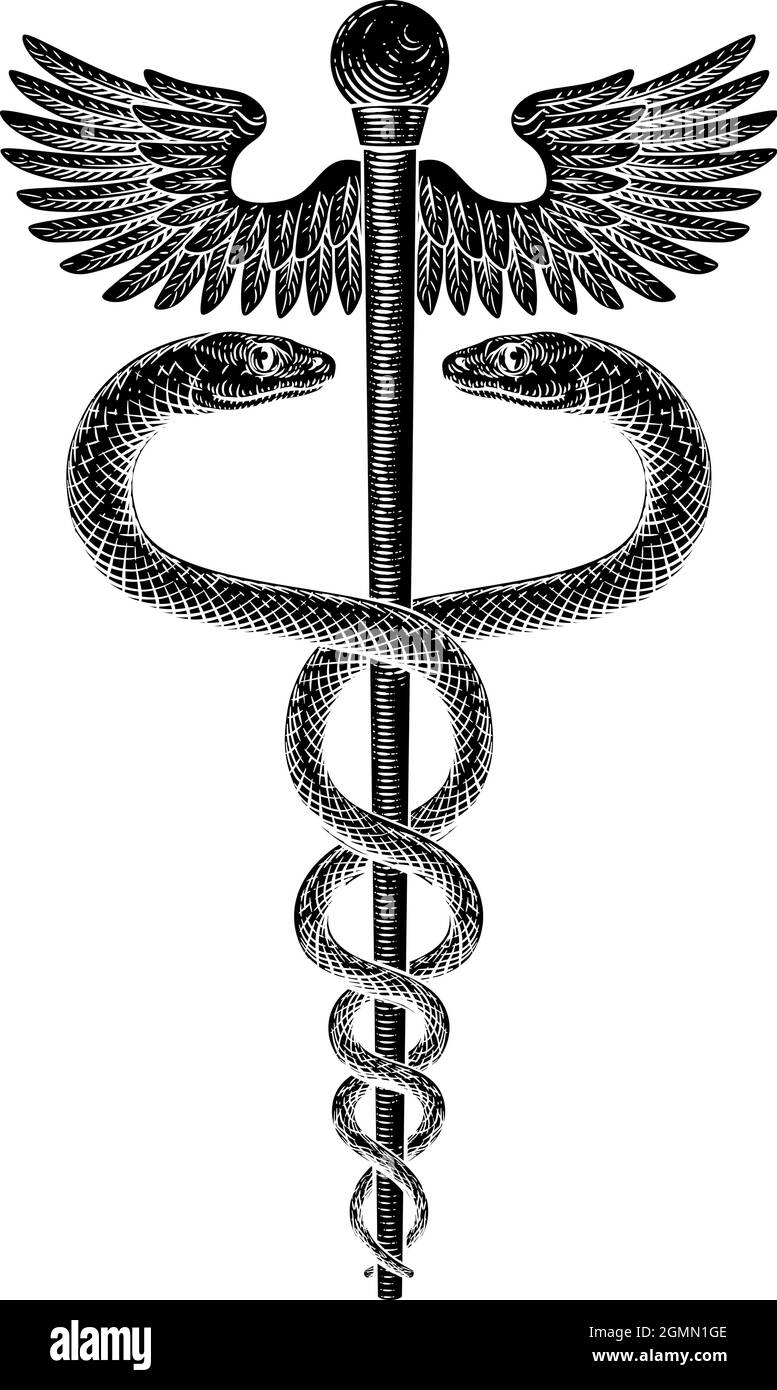 Caduceus Vintage medico serpenti simbolo Illustrazione Vettoriale