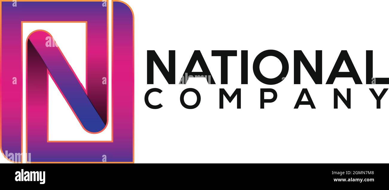 Logo Letter N in colore viola brillante e gradazione rosa Illustrazione Vettoriale