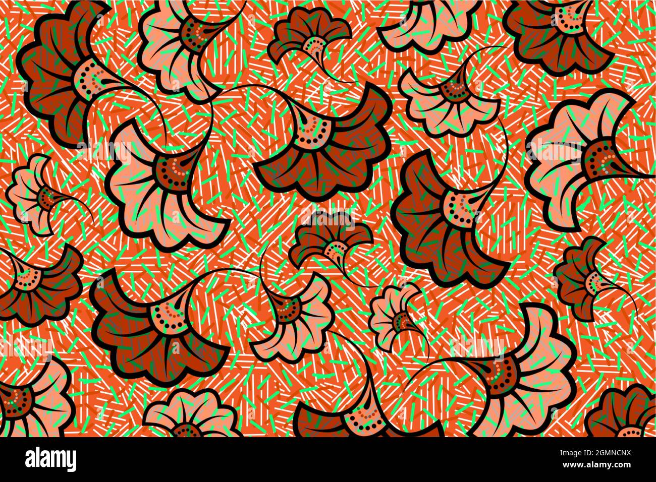 African Wax Print tessuto, etnico sovrapposizione ornamento fiore moda design, kitenge motivo motivi floreali elementi. Tessuto vettoriale, tessuto afro colorato Illustrazione Vettoriale