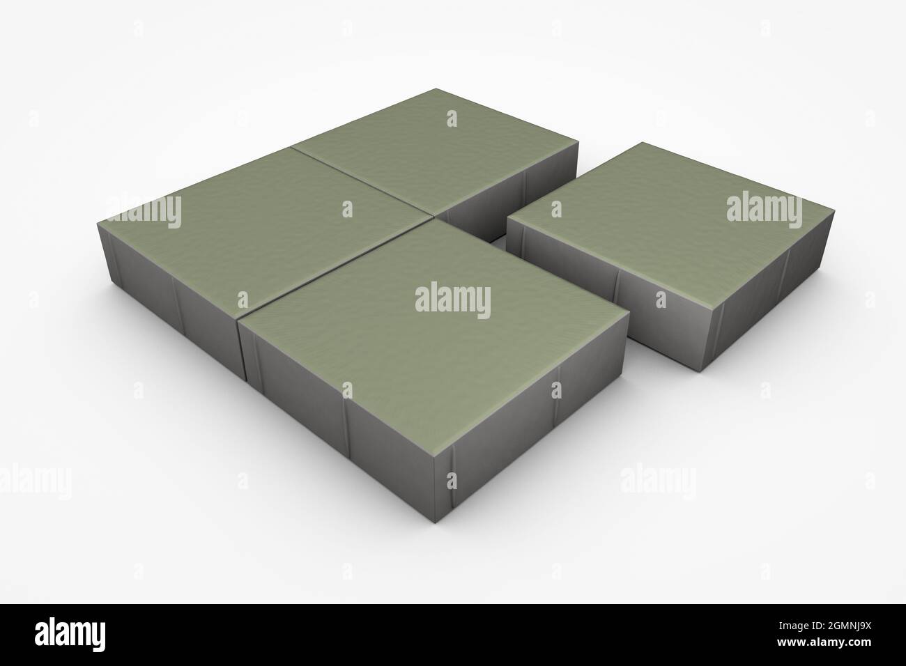 Calcestruzzo prefabbricato in ciottoli per pavimenti su sfondo bianco, illustrazione 3D Foto Stock