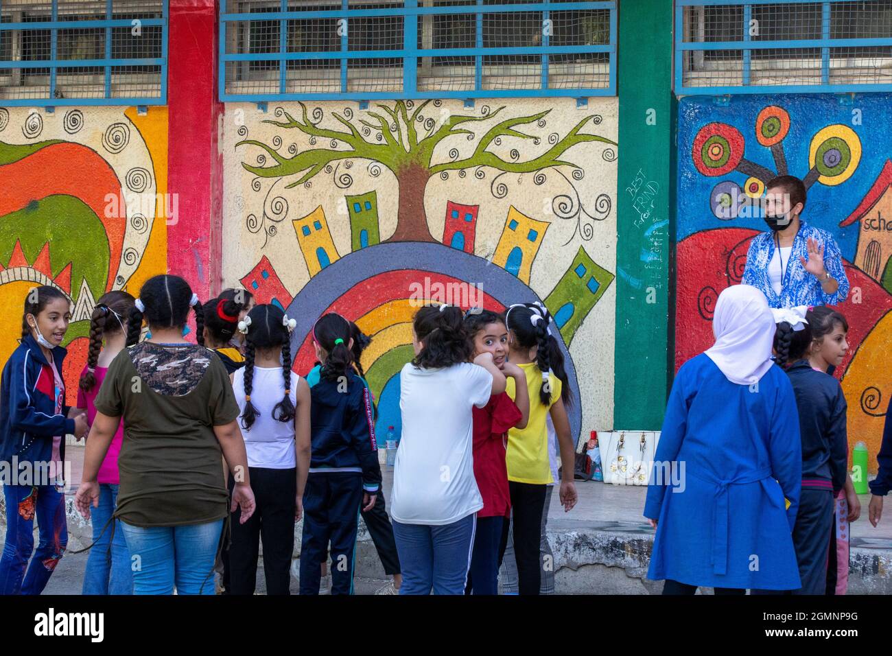 Foto illustrativa durante una visita al campo profughi di Baqaa'a dell'UNRWA (Agenzia delle Nazioni Unite per il soccorso e le opere per i rifugiati palestinesi nel vicino EAS Foto Stock