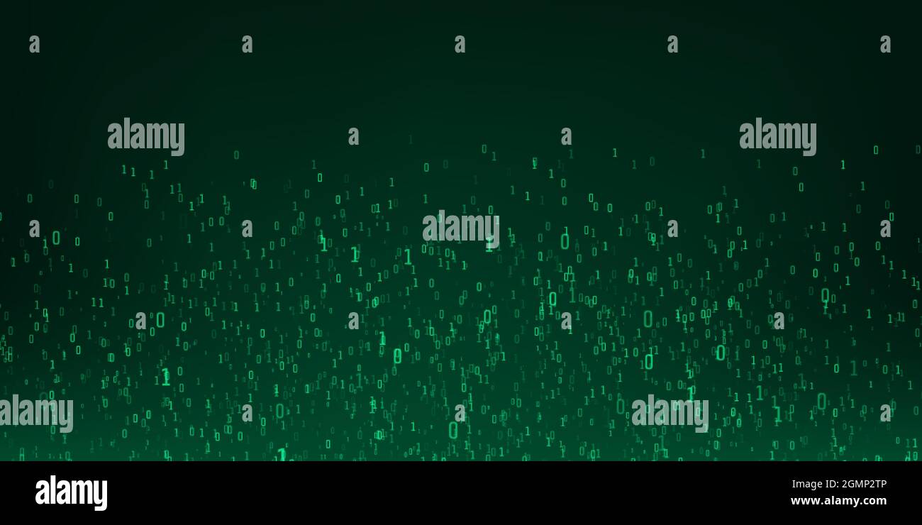Background del codice binario. Flusso di dati digitali a colori verdi. Matrice. Illustrazione vettoriale Illustrazione Vettoriale