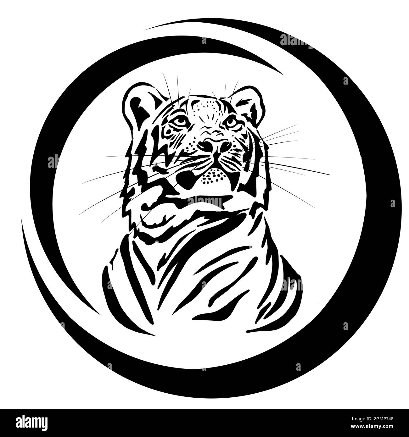 Un'illustrazione di una tigre o di un gatto selvatico con enormi artigli e fangs. Un predatore assetato di sangue prima di cacciare una vittima Foto Stock