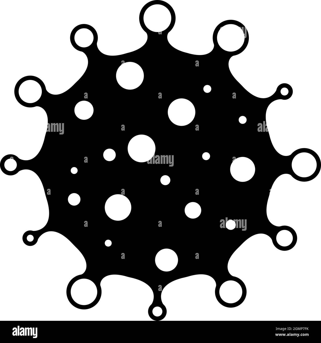 Segno del virus. Simbolo di coronavirus e di disease COVID-19. Icona vettoriale semplice piatta nera. Illustrazione Vettoriale