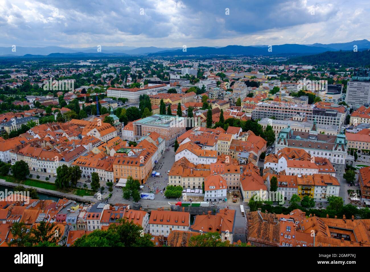 Vista di Lubiana dal Castello di Lubiana, Slovenia Foto Stock