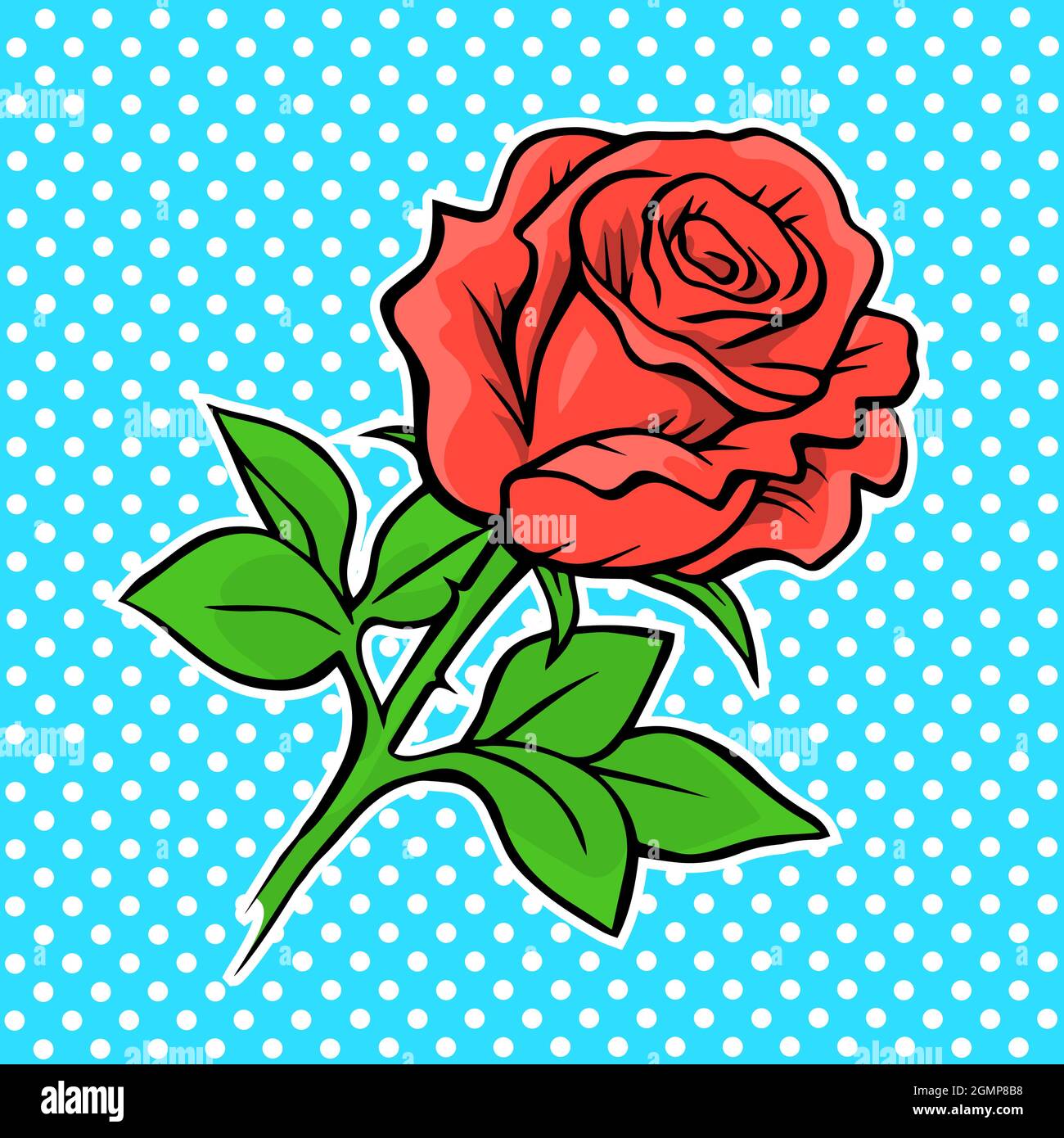 Rosa rossa su sfondo colorato. Disegno manuale con linee. Piante e fiori. Design decorativo. Illustrazione di un cartoon vettoriale Illustrazione Vettoriale