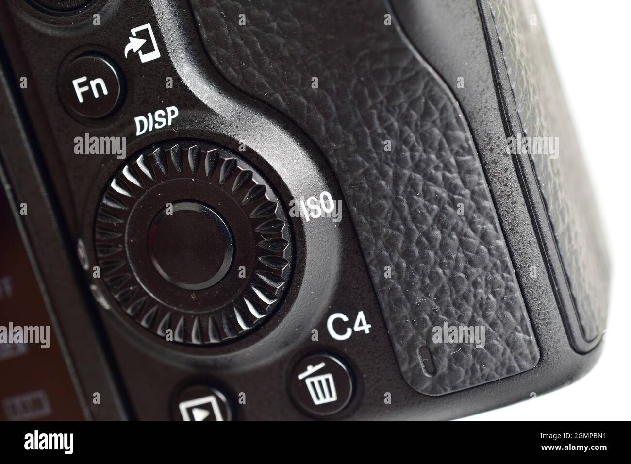 Manopola rotante e pulsante Fn sulla fotocamera Foto Stock
