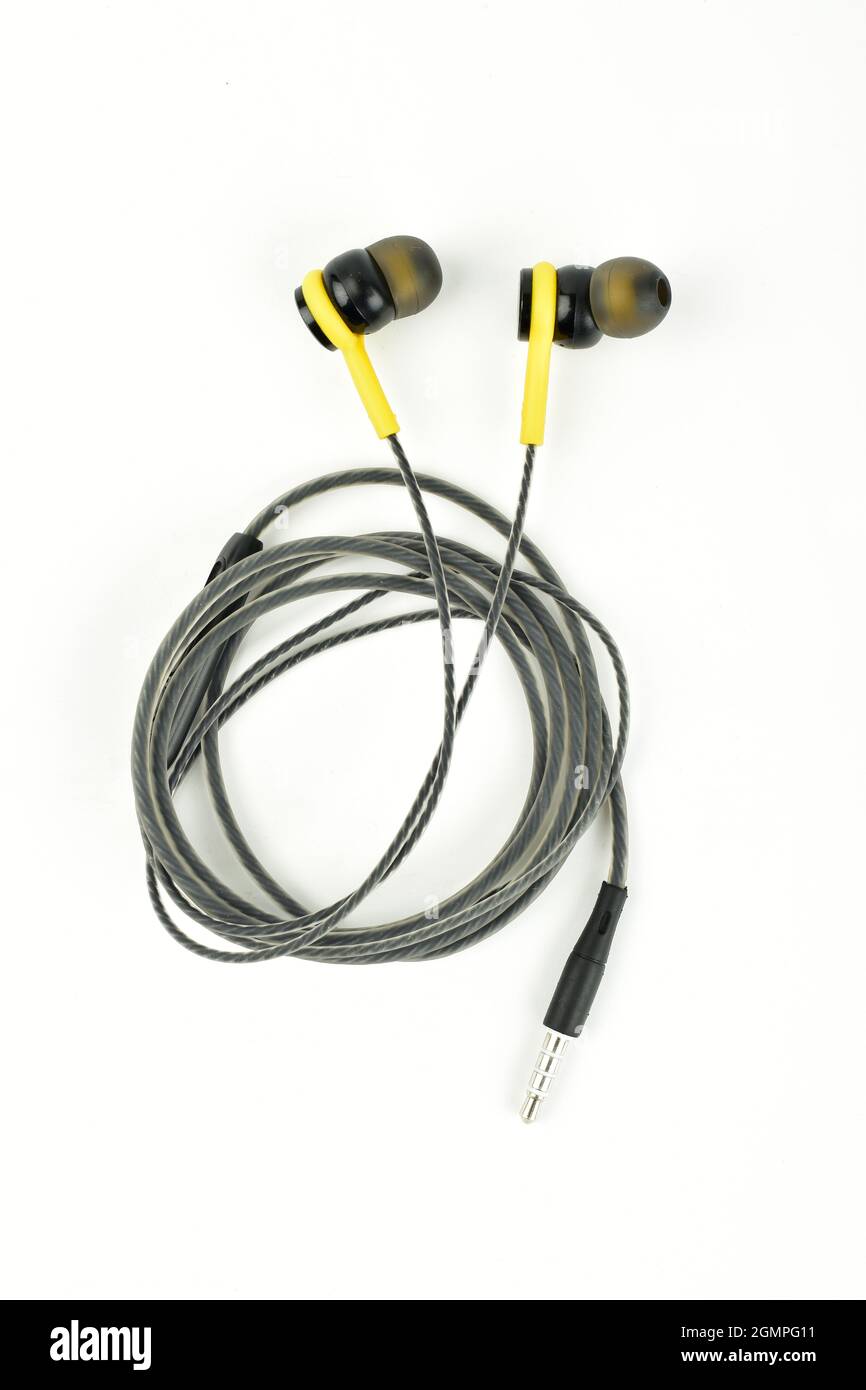 Auricolare su sfondo bianco Foto Stock