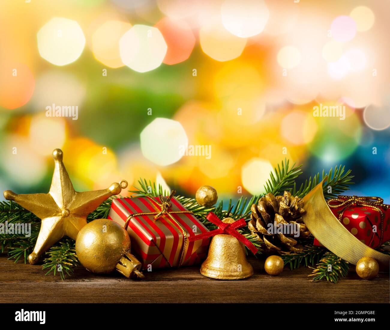 Decorazione domestica di Natale su sfondo astratto festivo Foto Stock