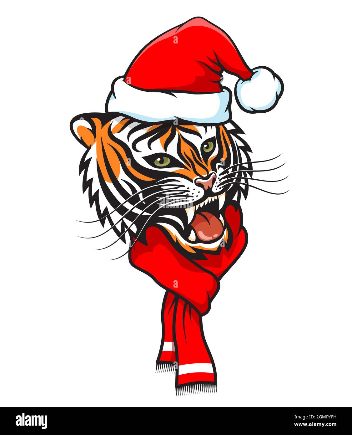 Tiger in cappello babbo natale. Nuovo anno Tiggress Immagine e Vettoriale -  Alamy