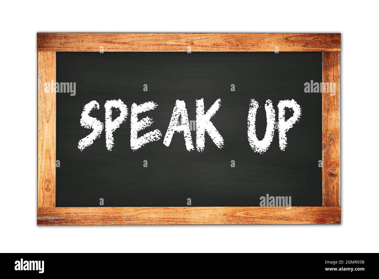 PARLATE del testo scritto sulla lavagna della scuola con cornice di legno nero. Foto Stock