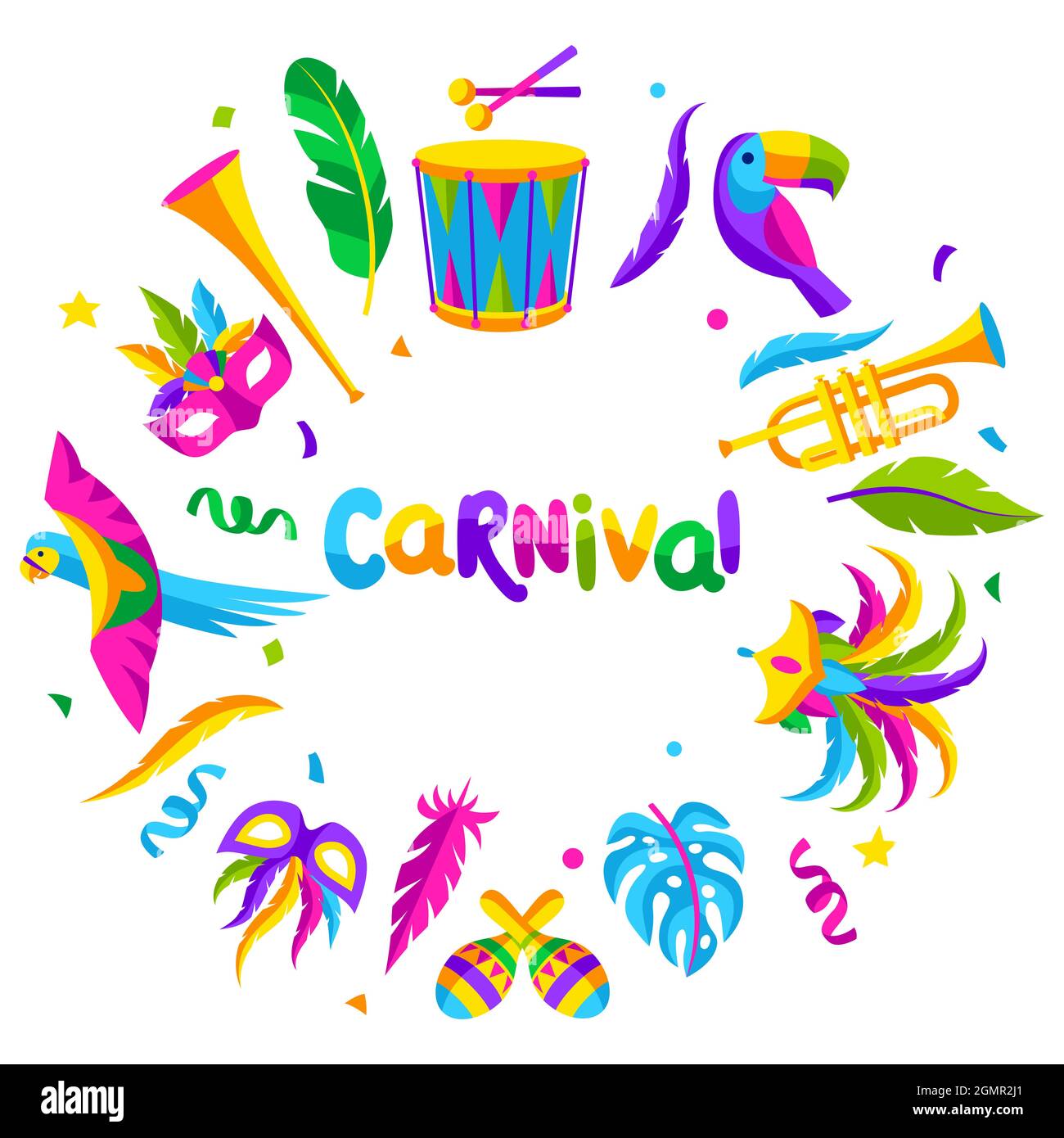 Angolo festa di Carnevale con icone, oggetti e decorazioni