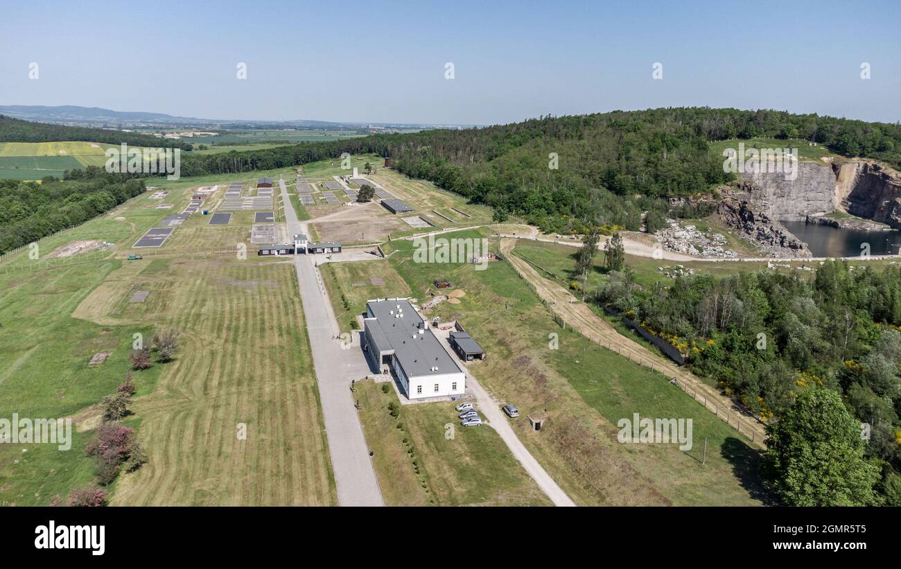 Rogoznica, Polonia - 3 giugno 2021: Vista aerea del campo di concentramento Gross-Rosen costruito e gestito dalla Germania nazista durante la seconda guerra mondiale Foto Stock