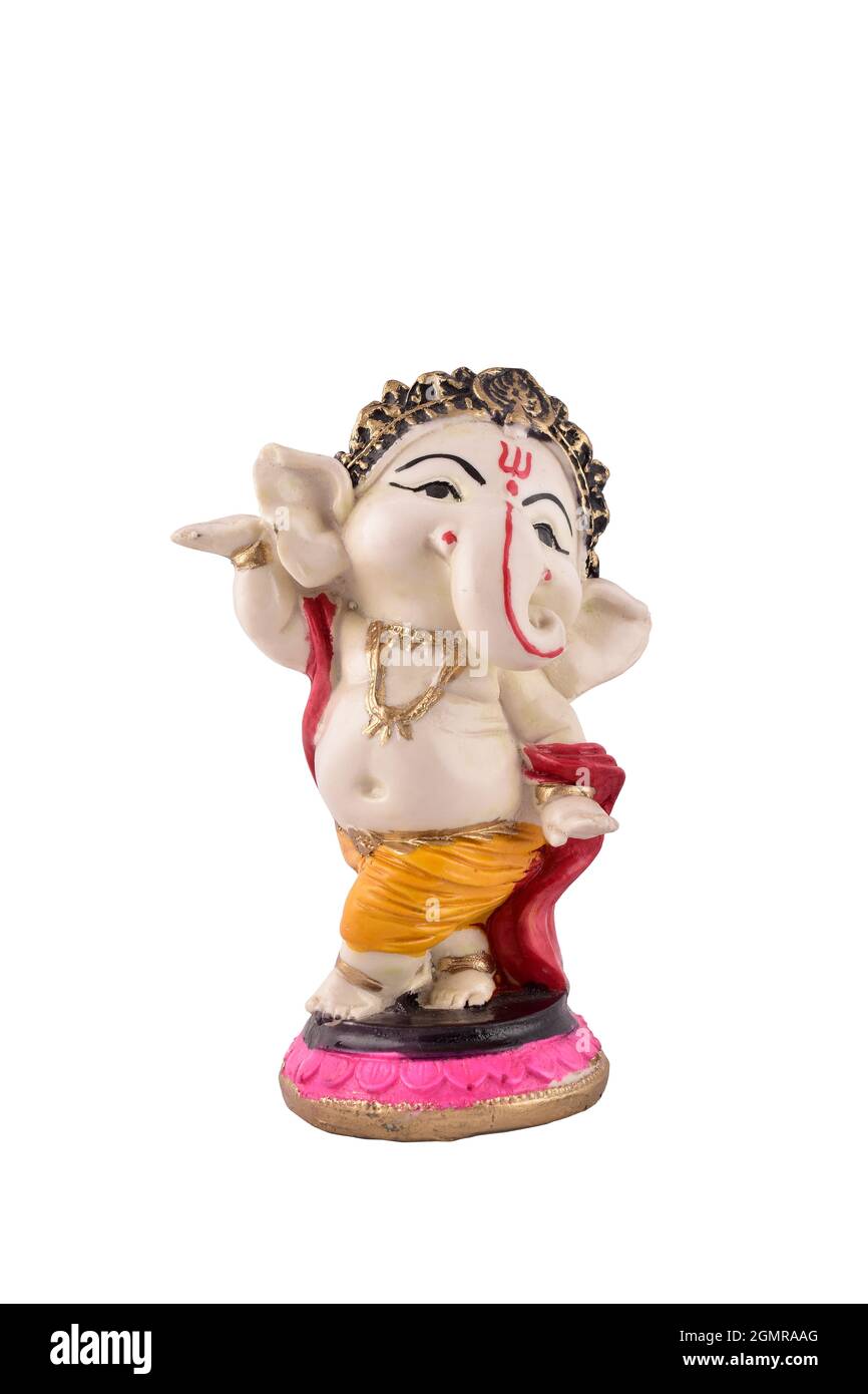 Statua di Ganesha isolato su sfondo bianco con sentiero di taglio, jai ganesh Foto Stock