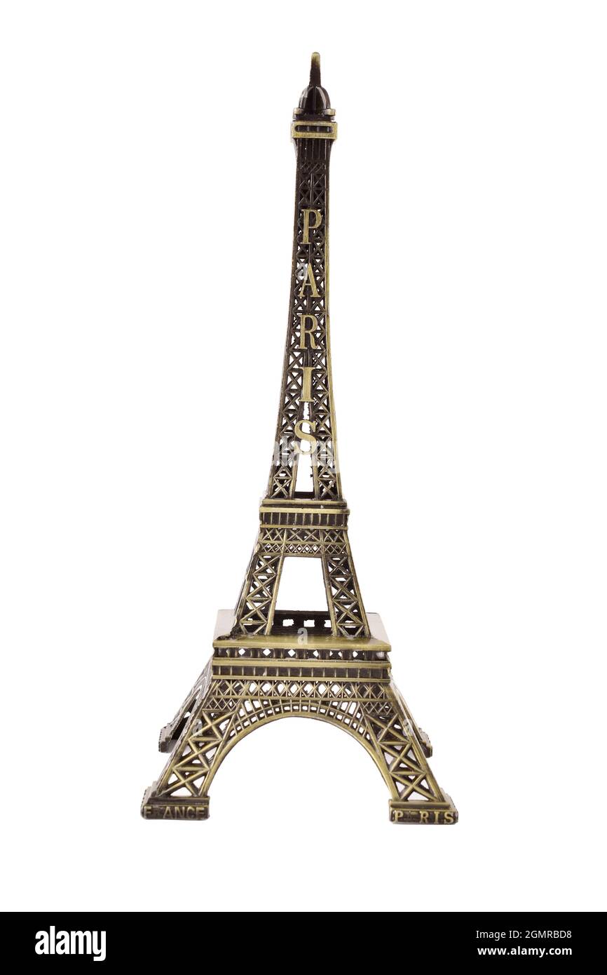 Torre Eiffel in miniatura isolata su sfondo bianco con Clipping Path Foto Stock