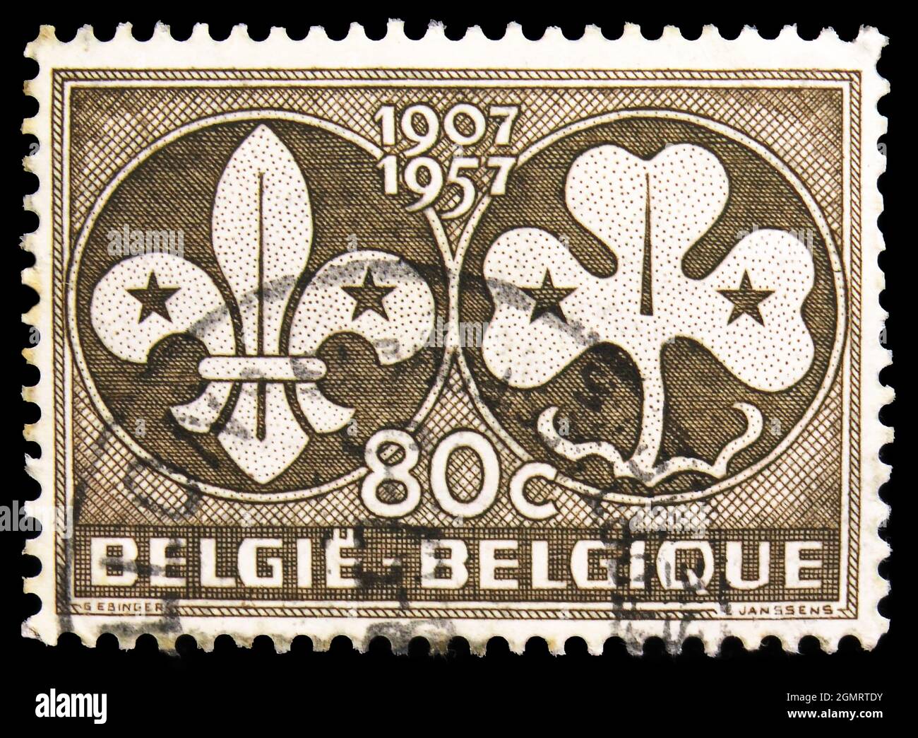 MOSCA, RUSSIA - 6 NOVEMBRE 2019: Francobollo stampato in Belgio mostra Scouting, serie, circa 1957 Foto Stock