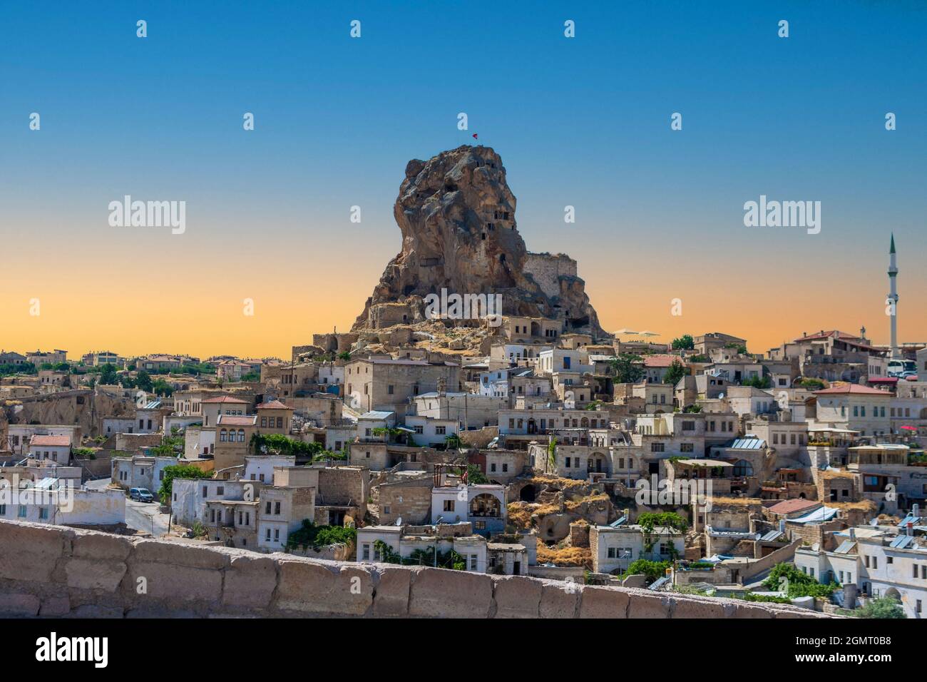 Cappadocia, eccellente vista del castello di Uchisar, le bellezze uniche della Cappadocia, viaggio in Turchia, Foto Stock