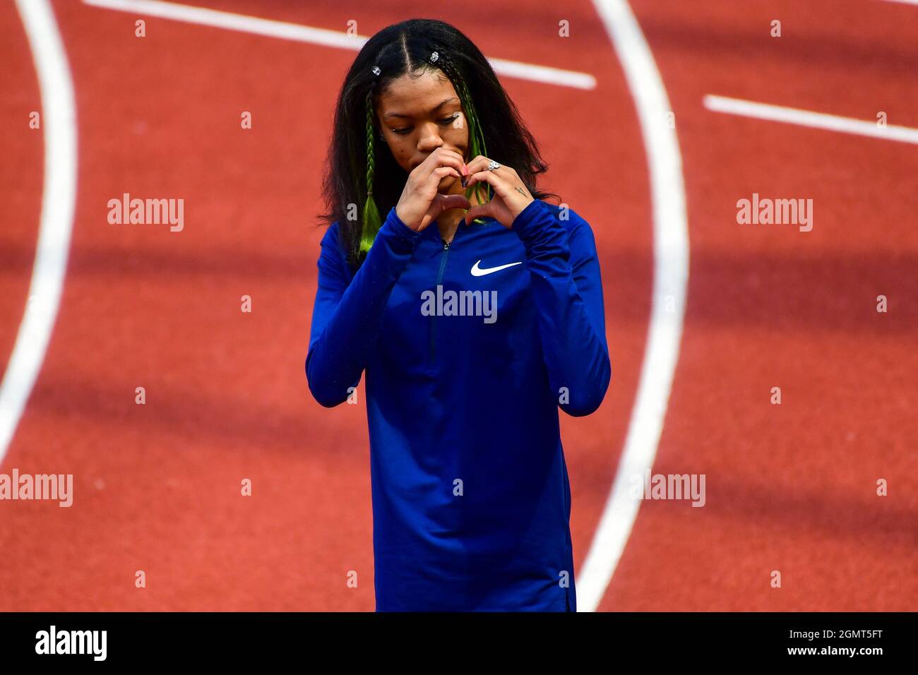 Vashti Cunningham (USA) durante il 46° Prefontaine Classic, sabato 21 agosto 2021, ad Eugene, (Dylan Stewart/immagine dello sport) Foto Stock