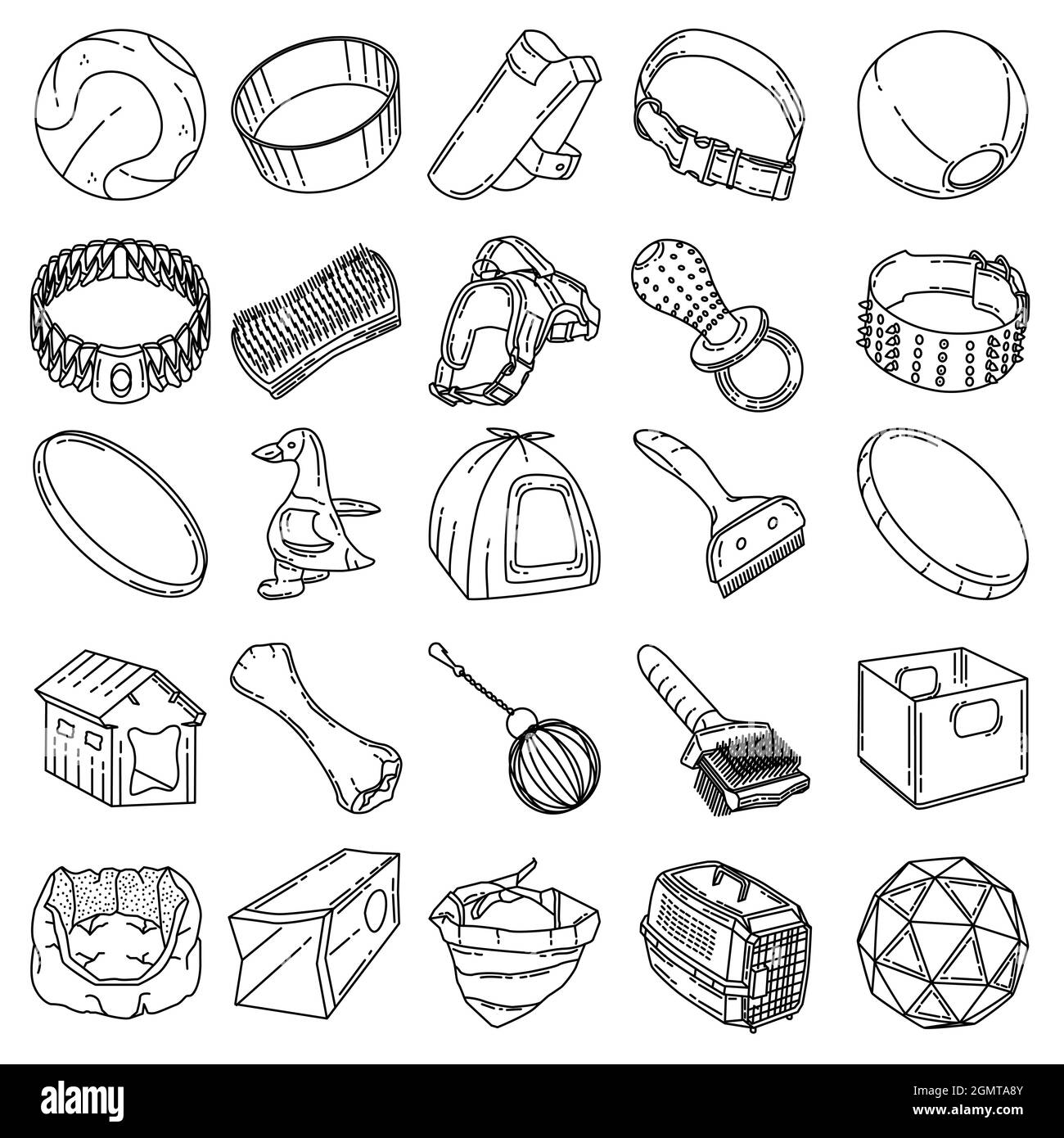 PET 3- Accessori e Giocattoli dispositivo disegno a mano icona Set Vector. Illustrazione Vettoriale