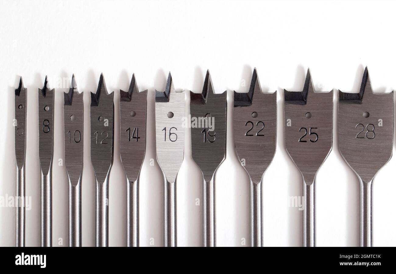 Un set di punte per penna in metallo per legno e metallo. Attrezzatura Foto Stock