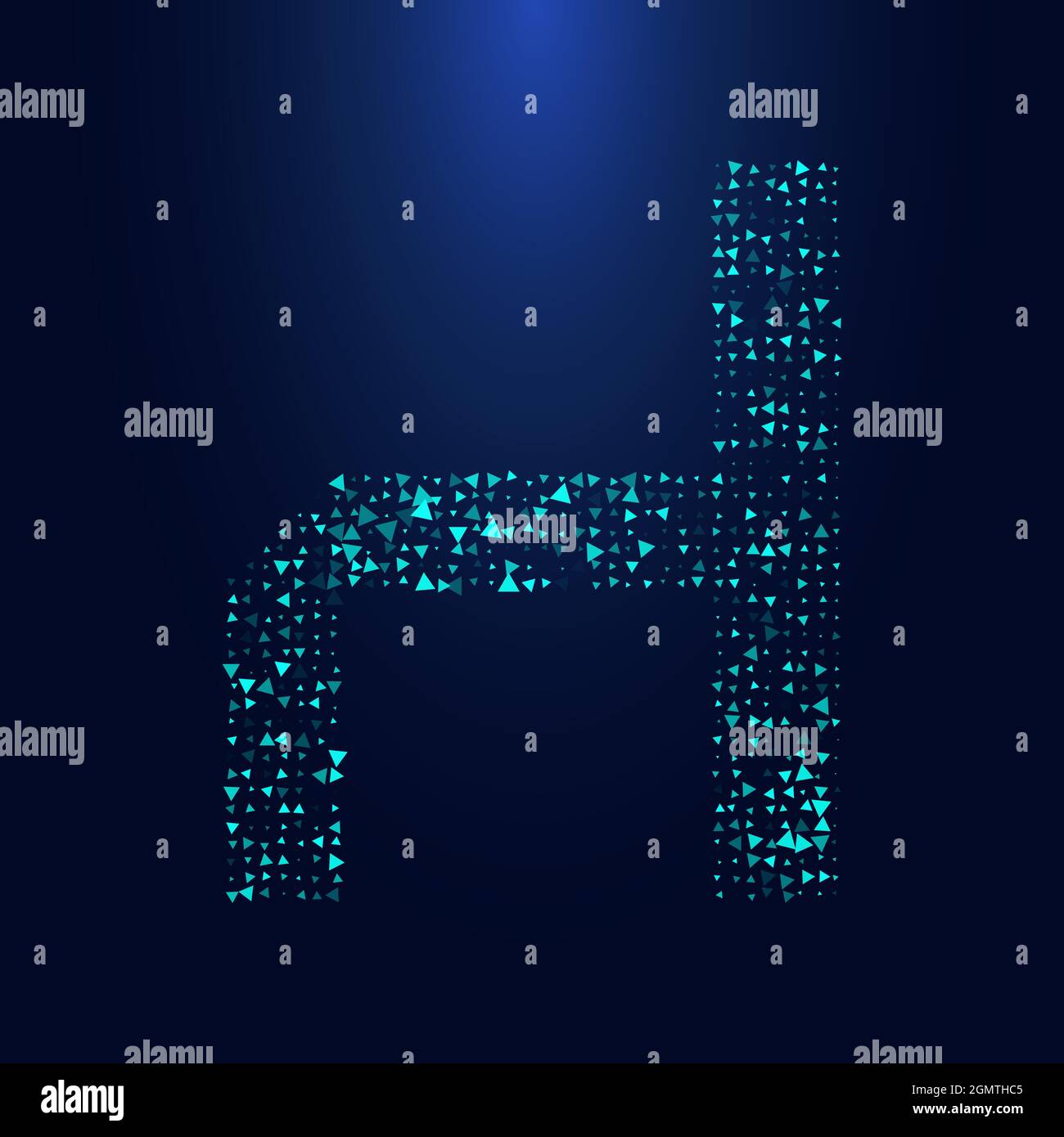 Futuristica lettera triangolare H in mezzitoni. Illustrazione della lettera isolata su sfondo scuro. Illustrazione Vettoriale