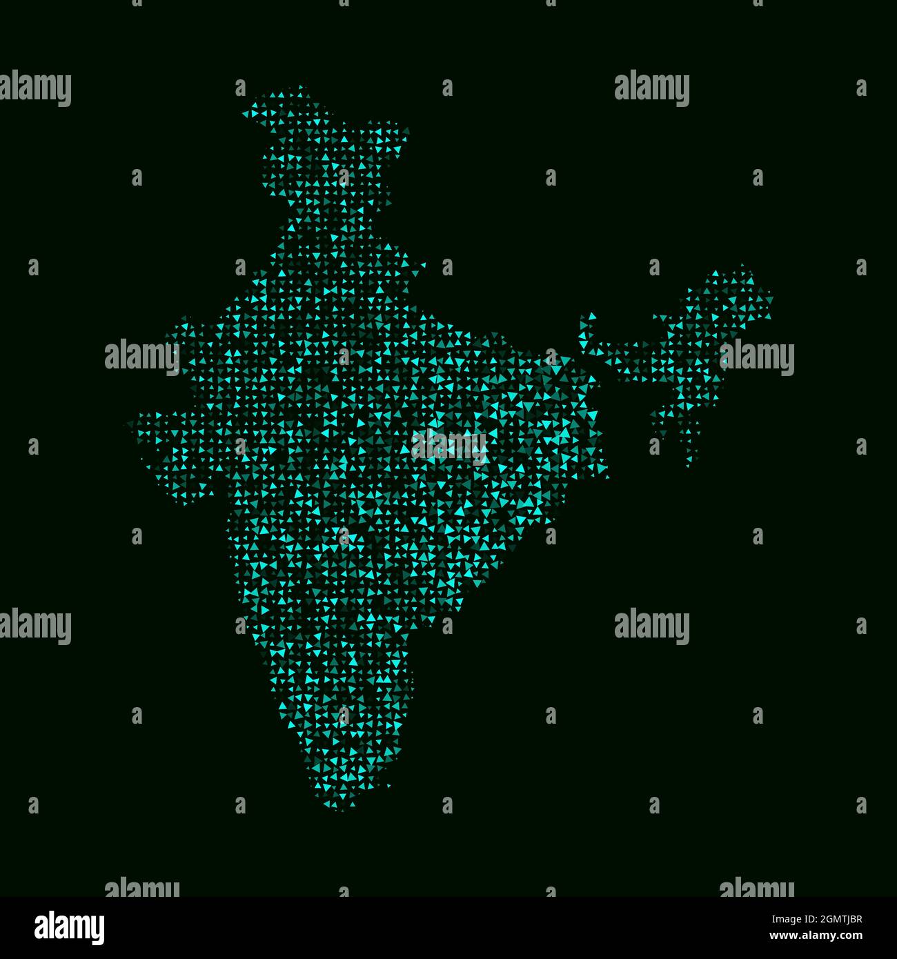 Geometria astratta mezzitoni triangolari su sfondo scuro con mappa dell'india. Linea, sfera di design, punto e struttura con tecnologia digitale a basso contenuto di poli. Vettore Illustrazione Vettoriale