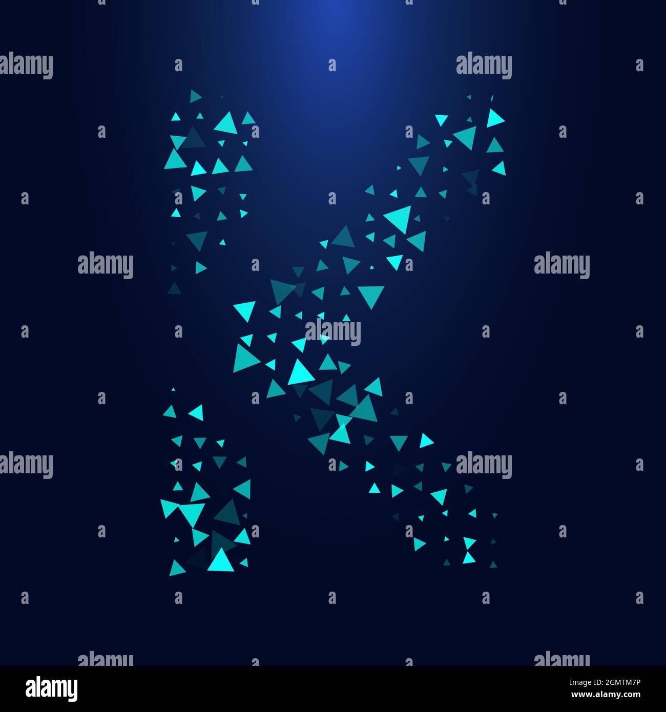 Futuristica lettera triangolare K in mezzitoni. Illustrazione della lettera isolata su sfondo scuro. Illustrazione Vettoriale