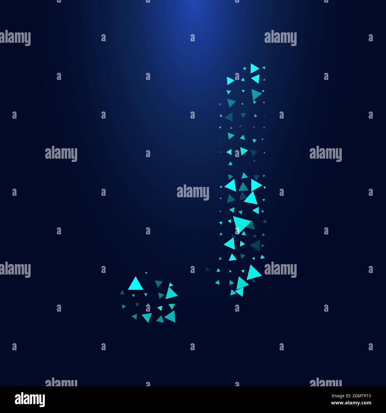 Futuristica lettera triangolare J in mezzitoni. Illustrazione della lettera isolata su sfondo scuro. Illustrazione Vettoriale