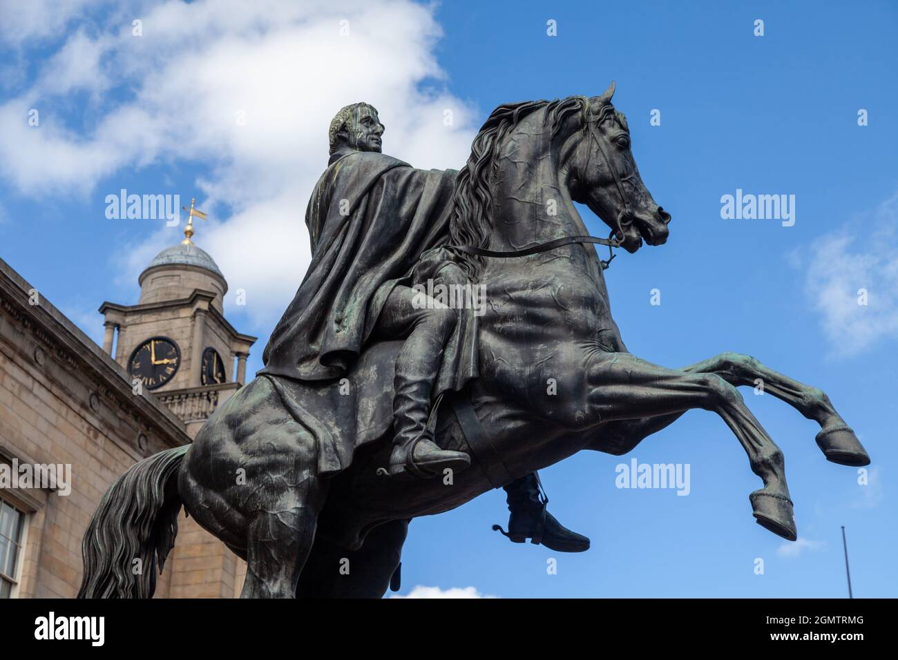 Statua del Duca di Wellington a cavallo, Princes Street, Edimburgo, Scozia Foto Stock