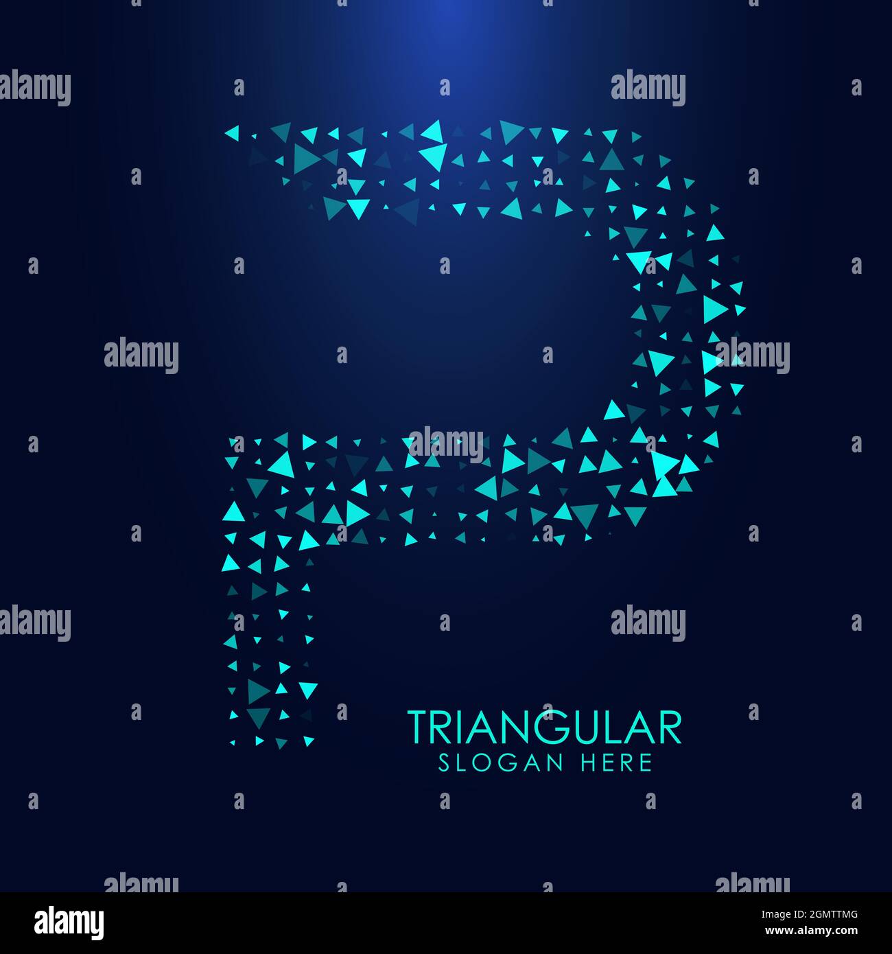 Futuristica lettera triangolare P in mezzitoni. Illustrazione della lettera isolata su sfondo scuro. Illustrazione Vettoriale