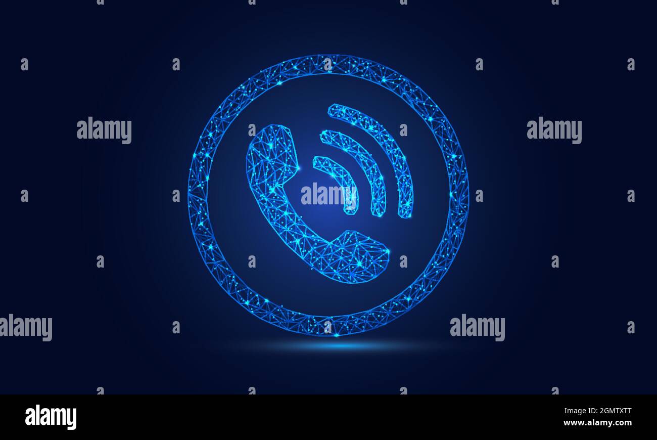 Chiamata telefonica. Illustrazione vettoriale astratta a reticolo su blu scuro. Concetto di chiamata e composizione. Basso Poly starry Sky digitale 3d immagine moderna o sfondo. FUT Illustrazione Vettoriale