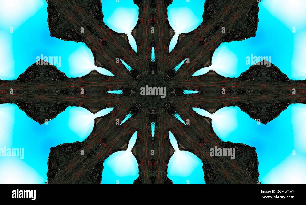 Groovy ornate Trippy simmetrico Bianco e Nero Mandala Art. Foto Stock