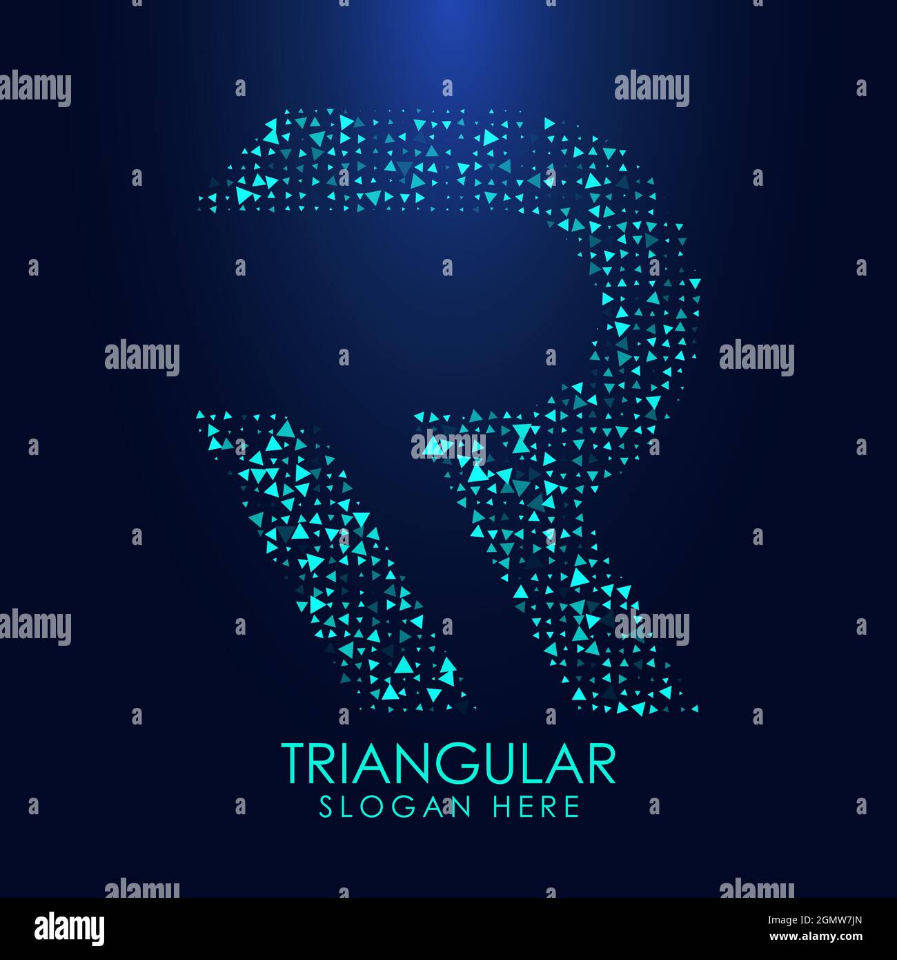 Futuristica lettera triangolare R in mezzitoni. Illustrazione della lettera isolata su sfondo scuro. Illustrazione Vettoriale