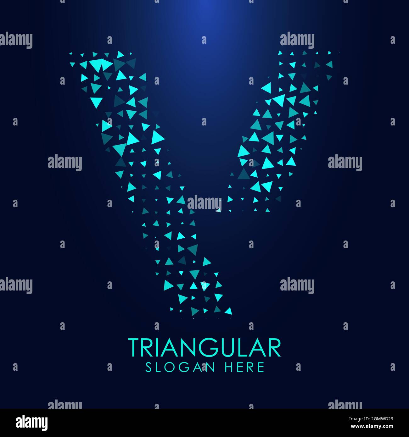 Futuristica lettera triangolare V in mezzitoni. Illustrazione della lettera isolata su sfondo scuro. Illustrazione Vettoriale
