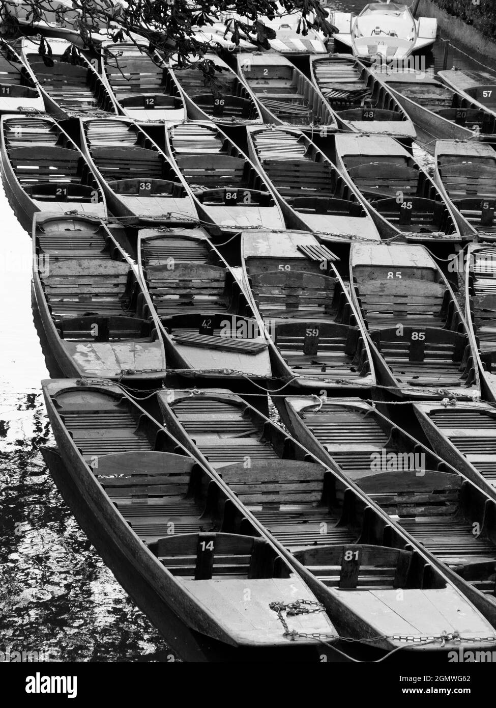 Oxford, Inghilterra - 10 ottobre 2019; una scena tranquilla di Magdalen Bridge sul fiume Cherwell a Oxford, Inghilterra. Questo è un luogo famoso per il pugno Foto Stock