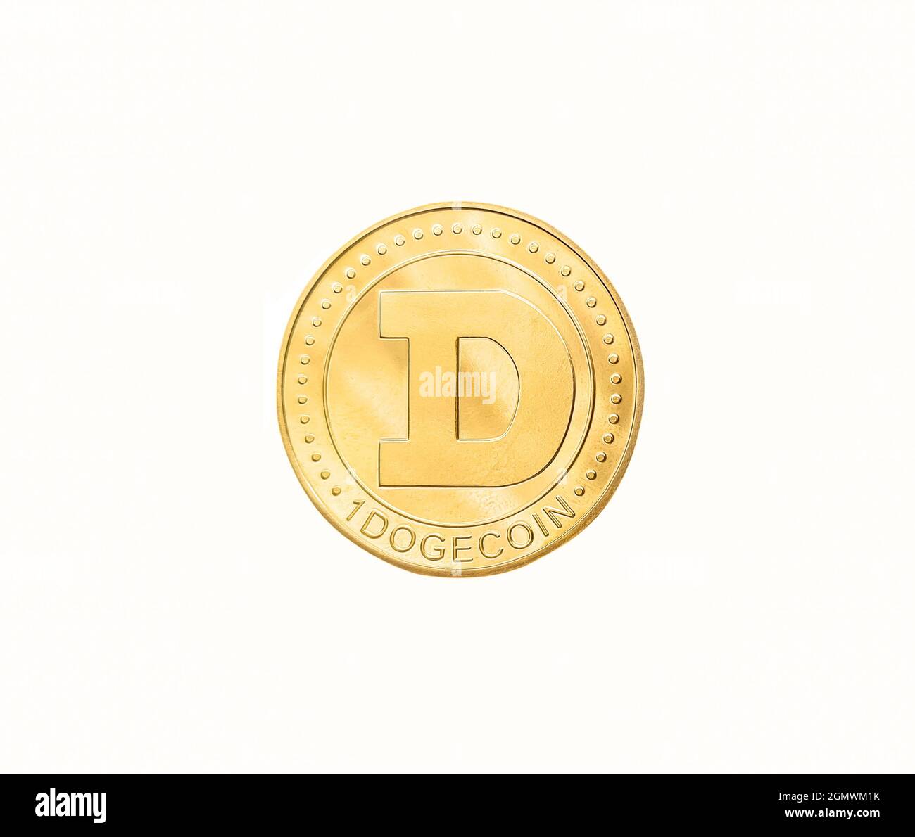 Dogecoin isolato su sfondo bianco. Simbolo di criptovaluta Foto Stock