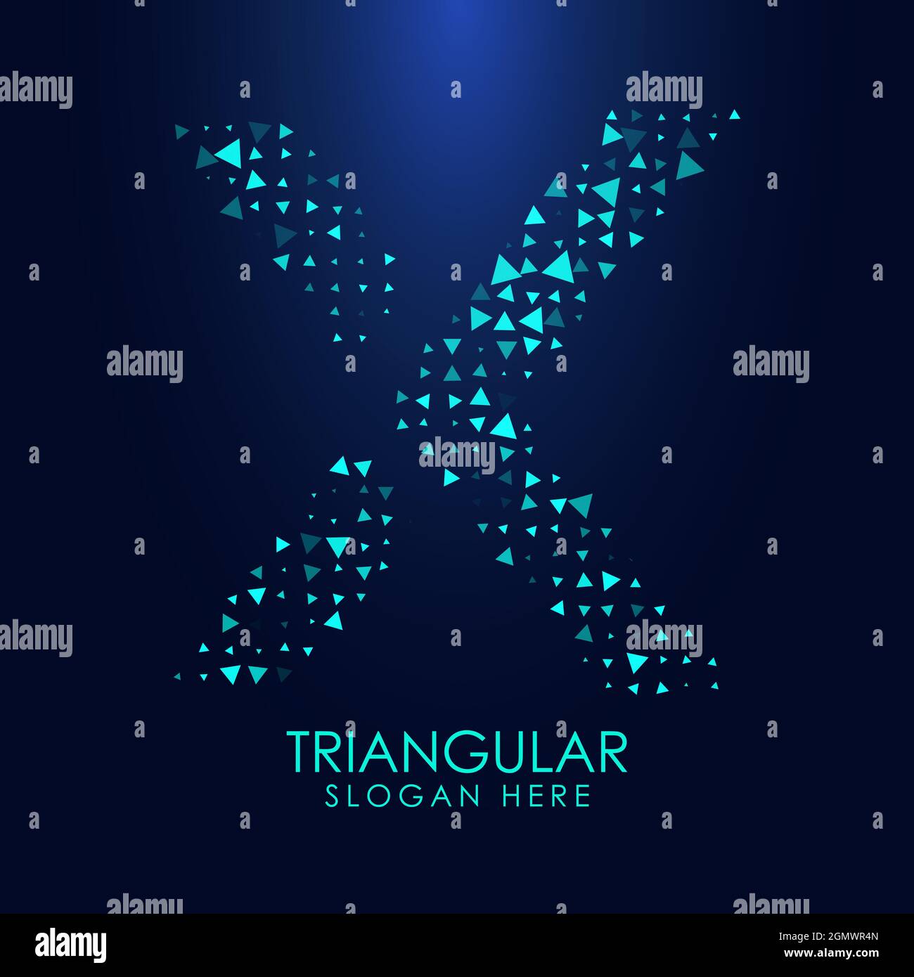 Futuristica lettera triangolare X in mezzitoni. Illustrazione della lettera isolata su sfondo scuro. Illustrazione Vettoriale