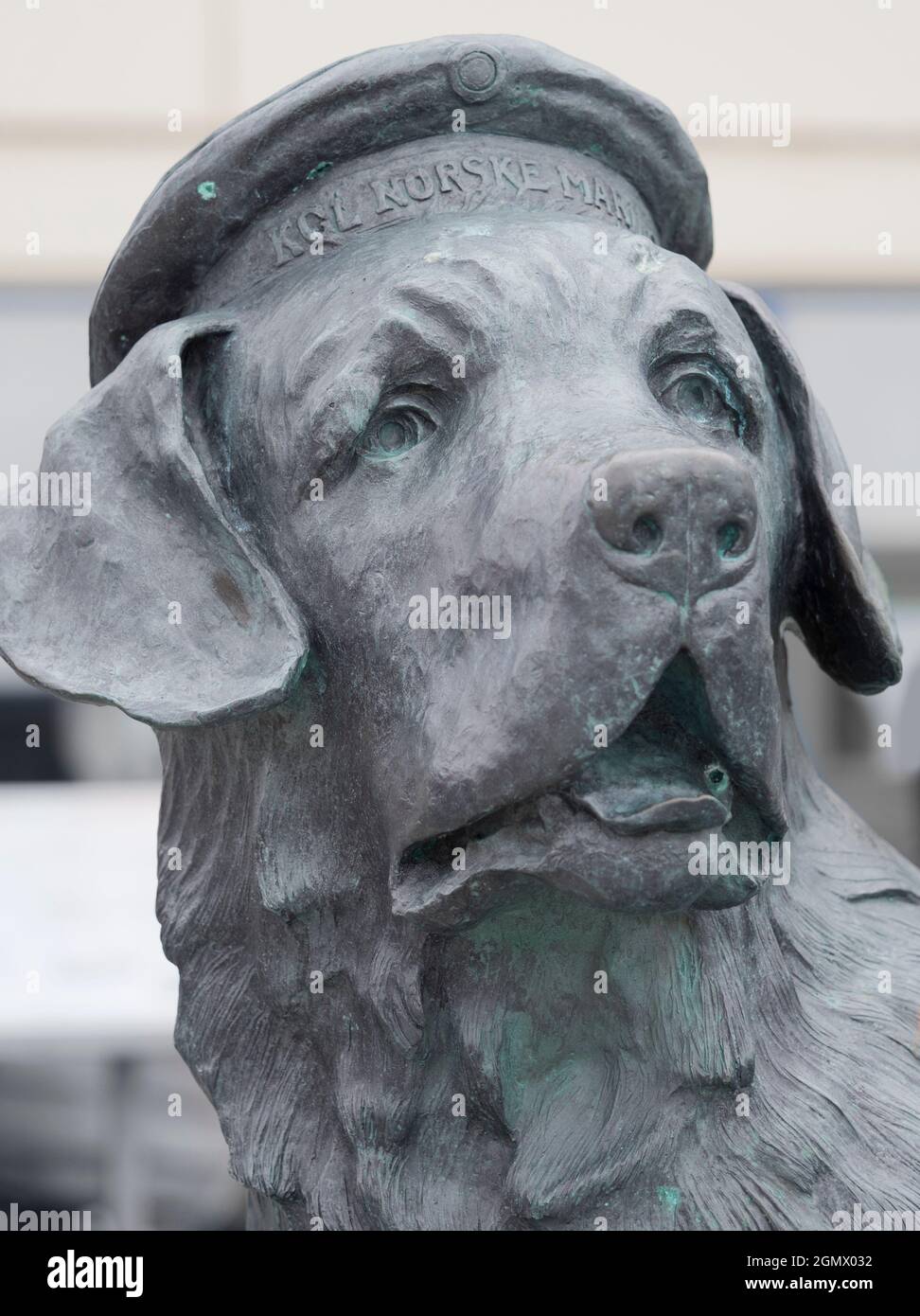 HonningsvŒg è la città più settentrionale della Norvegia e si trova all'interno del Circolo polare Artico. E la prima cosa che vedete in città è questa statua di bronzo di Bamse, Foto Stock