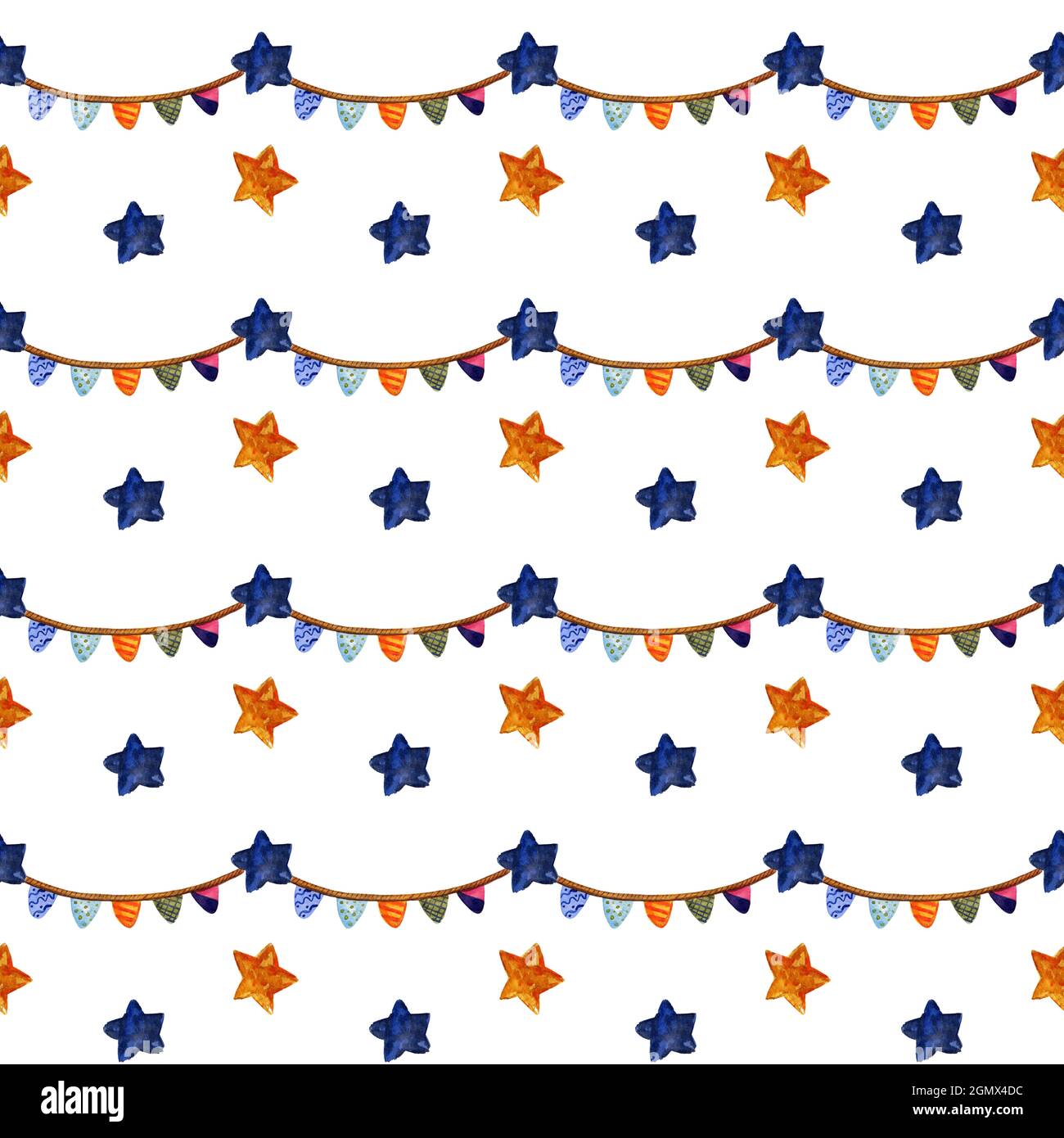 Modello per bambini con stelle e ghirlone su bianco Foto Stock