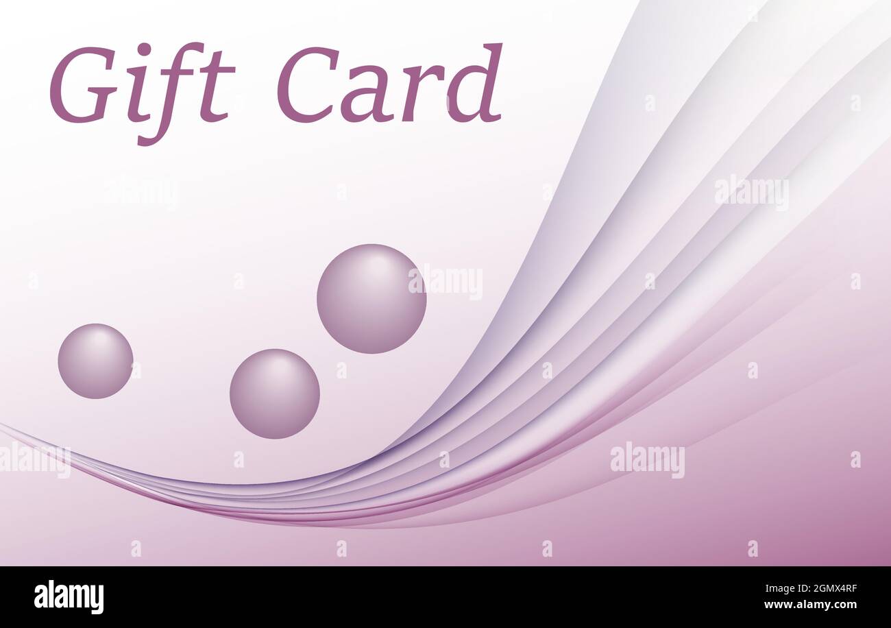 Design della carta regalo. Elegante motivo di viola morbido, onda grigia e perle rosa. Sfondo vettoriale astratto. Modello per coupon bonus, voucher. EPS10 Illustrazione Vettoriale